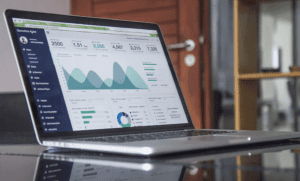 computer with marketing graphs